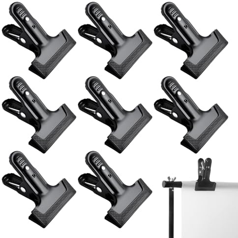 Lot de 8 pinces à ressort pour fond de photographie, pinces à ressort en métal avec étui de protection en caoutchouc, clips robustes pour support de fond de photographie, pinces à ressort