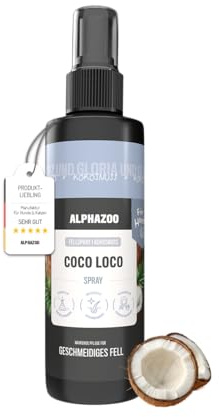 alphazoo Coco Loco Fellspray für Hunde 250 ml – mit Sheabutter & Aloe Vera. Pflegt & schützt das Fell, sorgt für Glanz & leichte Kämmbarkeit. Sanfte, Pflege für glänzendes, geschmeidiges Fell.