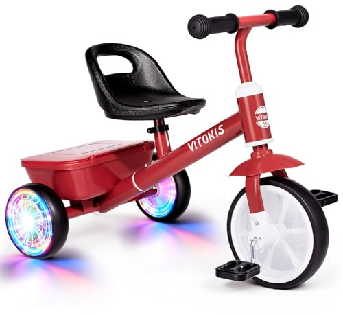 VITONIS Tricycle pour Enfants à partir de 2 Ans, vélo sans pédales pour Enfants de 24 Mois à 5 Ans, avec Deux Roues éclairées par LED, Cadeaux et Jouets pour garçons et Filles, Rouge