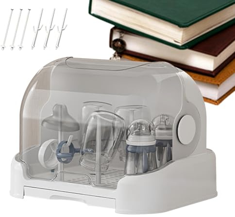 Genikeer Drying Rack for Baby Bottles | Large Baby Bottle Organizer with Cover | Dust-Proof Dryer for Countertop Pump Changing Station Parents Friendly Home Kitchen Office Bathroom