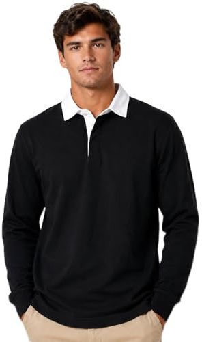 Gaffer Men Rugby Polo Long Sleeve Shirt Single Multi Stripe Casual Workwear