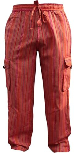 SHOPOHOLIC FASHION Unisexe Rayures Multicolores Wideleg Sidepocket Hippie Pantalon - Marron Mix, XXL