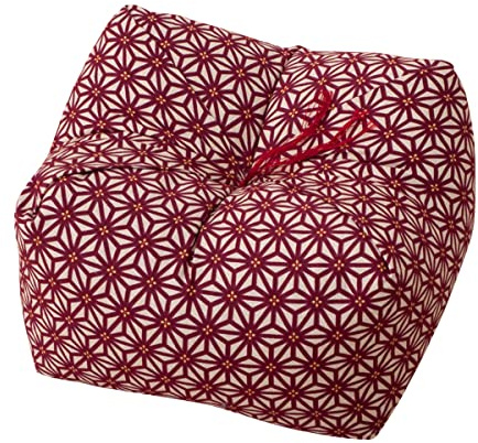 EMOOR Japanese Buckwheat Hulls Seiza Cushion Medium 22x22x13cm Made in Japan (Hemp-Leaves Red), Natural Buckwheat Husks Sobagara Floor Sitting Pillow Tatami Cool Nap Side Sleepers