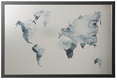 Bi-Office - Pizarra Mapamundi Ink, Magnético Acabado Plateado, Borrado en Seco, Marco MDF Negro, 90x60cm