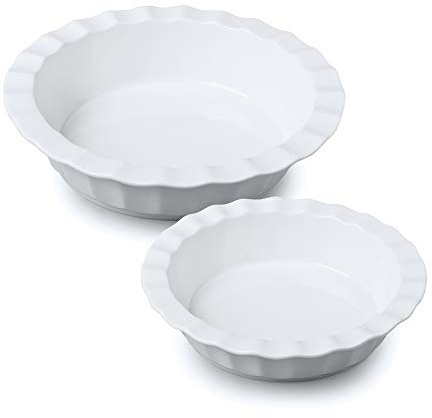 Wm Bartleet & Sons Set of 2 Traditional Porcelain Round Deep Pie Dish with Crinkle Crust Rim, 23cm, 17cm – White