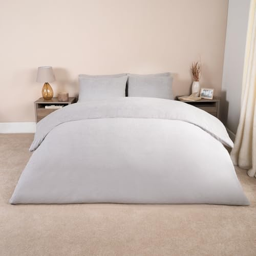Brentfords Fleece Bedding Single Silver Grey, Teddy Fleece Bedding Single Christmas Duvet Sets Grey Single Quilt Covers with Pillowcases Ultra Soft Duvet for Single Bed