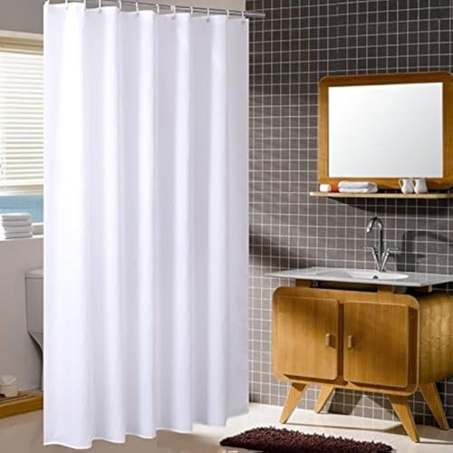 Homehold Cortina de ducha de poliéster impermeable con ganchos, 240 cm de ancho por 200 cm de alto, color blanco
