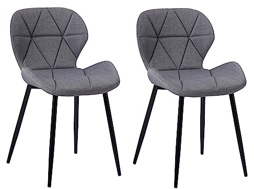 Charles Jacobs Set of 2 Diamond Patterned Dining Chairs - Grey Fabric