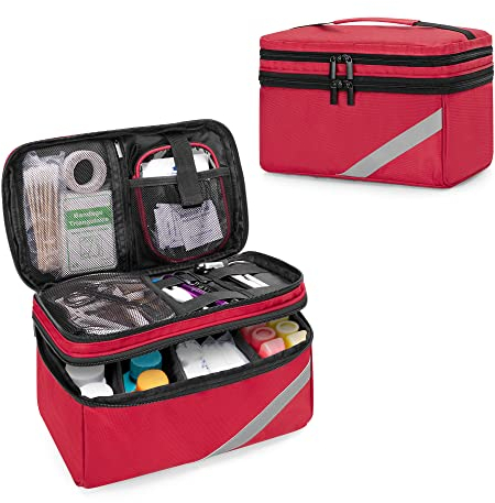 Trunab Medizinische Tasche für Notfallmedizin, Medikamententasche für Erste Hilfe Set, Nahrungsergänzungsmittel und Wochentabletten, Rot