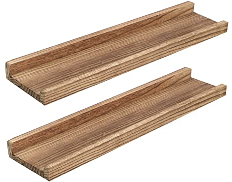 PHOENANCEE Breites Holz-Wandregal, Vintage-Schweberegal, Hängeregale, Wandmontage, für Badezimmer, 2er-Set, karbonisiertes Schwarz, 60 x 13 x 4 cm