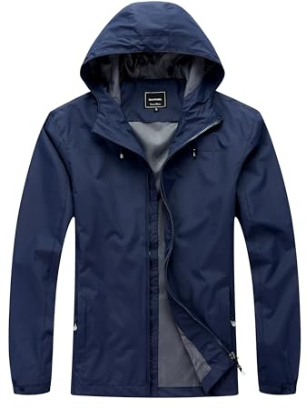 Blu Apparel Vattentät regnjacka för män, premiummärke, promenader, vandring, vardagskläder, jacka, vindtät, Marinblått Xsp, XL