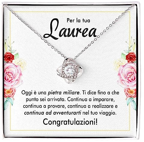 Bramart Collana Donna Regalo Laurea Finitura in Oro, Argento Idee Regali per lei Festa Evento speciale - Cofanetto con DEDICA incluso (Argento - Laurea 1)
