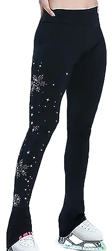 Youthful flying Eiskunstlauf Polarfleece Hose für Damen Mädchen Trainingsanzüge Thermal Kompression Eislaufen Tights(Size:S,Color:Schwarz-Dick)