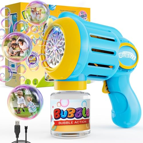 Bombble Seifenblasenpistole, Seifenblasenmaschine Kinder 10000 Blasen/Min mit 90ML Seifenblasenlösung und Akku, Seifenblasenspielzeug Outdoor Geschenk für Kinder/Geburtstag/Party, Bubble Gun Kid Toys