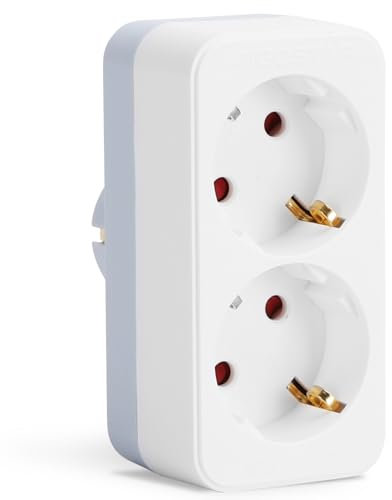 Aigostar Presa Doppia，Presa Multipla con Protezione Bambini，Adattatore Schuko16 A Combinata Standard Tedesco e Francese，Grigio Bianco