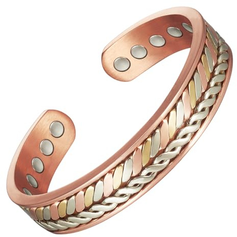 YINOX superstarkt magnetiskt koppararmband för män och kvinnor, klassiskt indiskt vävt handgjort armband, innehåller 6 överdimensionerade NdFeB-magneter + 1 infraröd + 1 turmalin (6,5 tum), 16,5 cm