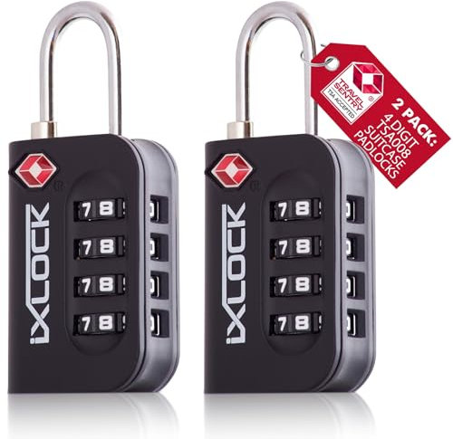 iXLOCK Zahlenschloss 4 Stellig Kofferschloss Vorhängeschloss Gepäckschloss Sicherheitsschloss Diebstahl Sicheres Lock TSA USA Schloss Zahlencode für Reise Koffer, Spind, Rucksack, Luggage