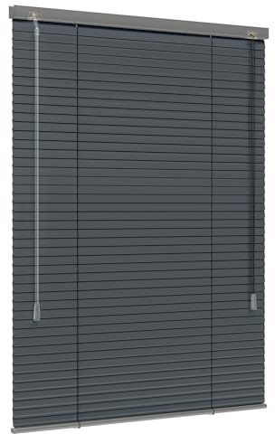 Jalousiescout Lightless Store vénitien en Aluminium, Store d'obscurcissement, Technique d'obscurcissement innovante, Protection visuelle, sans perçage, 90 x 220 cm, Gris foncé Mat