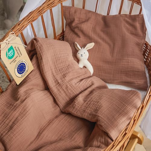 Laleni baby sängkläder 80x80 cm av bomull | muslin sängkläder baby 80x80 + muslin örngott 35x40 cm | OEKO-TEX certifierade sängkläder sommar | överdrag 80x80 baby i ett set i koppar