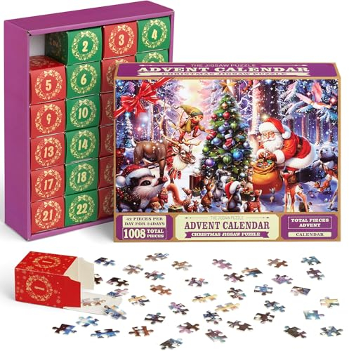 Adventskalender Puzzle 2024, 24 Tage Weihnachts Countdown Familien-Spiel Jigsaw, 1008 Teile, 70 x 50 cm