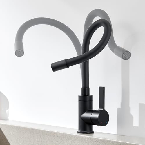 AuraLum pro Flexibler Wasserhahn Küche Schwarz, Küchenamatur 360° Schwenkbar, Hochdruck Armatur küche Schwarz, Spültischarmatur Edelstahl mit Wasserspar Aerator