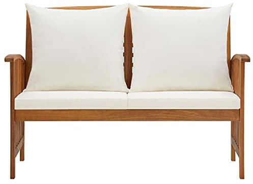 ULUYYUC Banc de camping pour balcon, tente à bière, petit salon de jardin, avec coussin, 119 cm, en bois massif d'acacia pour terrasse, parcs, cour, balcon