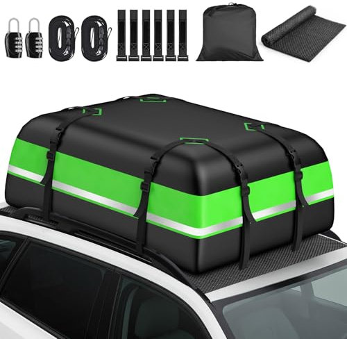 Autodachbox 15 Cubic, 1000D Wasserdicht Oxford Dachbox, 425 L Dachbox mit Anti-Rutsch-Matte und 6 Schwerlastgurten, Faltbare Weich Dachtasche Auto für Reisen und Gepäcktransport, Autos, Vans, SUVs