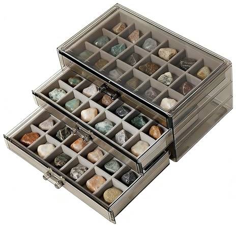 Caja de Almacenamiento, Vitrina de 54 Compartimentos Para Piedras Vitrina de 3 Capas Para Piedras Preciosas Caja de Colección de Acrílico Transparente Para Recuerdos de Graduación Estuche de Joyería