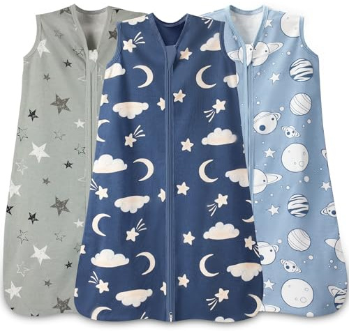Wrrernsin Baby Sleep Sack 6-12 Months,100% Cotton TOG 0.5 Wearable Blanket for Boys and Girls, 3 Pack 2-Way Zipper Lightweight Sleeping Bags for Toddler Newborn Infant