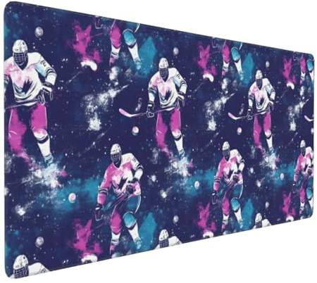 Grand tapis de souris de jeu, tapis de souris imprimé joueur de hockey rose, tapis de bureau antidérapant pour clavier de bureau et souris, accessoires de bureau et maison, 40,6 x 89,5 cm