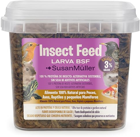 Susan Müller Larvas de Mosca Soldado Negra Deshidratadas - Proteína Natural para Reptiles, Aves y Peces, Alta Densidad Nutricional, Sin Aditivos, Envase Reciclable - Bote 300 g
