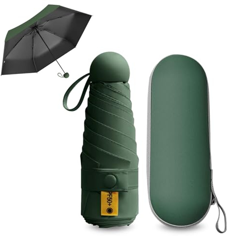 FANSEZQ Ombrello Portatile Antivento e UV, Ombrello da Viaggio Ultraleggero e Compatto, Impermeabile - per Escursioni, Campeggio, Uomo e Donna (Verde scuro)