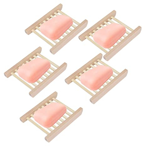Nikou Jabonera con Desagüe, 5 Pizes Soporte para Jabón de Madera, Antideslizantes Bandeja de Jabón de Madera para Ducha, Baño, Cocina, 11.5 x 8.6cm