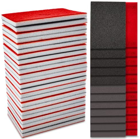 24 Pezzi Spugne Abrasive 120-3000 Grana, Blocchi Abrasivi Lavabili e Riutilizzabili per Levigatura e Lucidatura di Legno, Metallo, Vernice, Plastica e Carrozzeria Auto