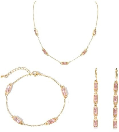 Conjunto de joyería TaYolnFaSo de circonia cúbica para mujer, collar, pendientes, pulsera, 3 piezas, 18K bañado en oro, joyería CZ para novia, esposa, amante, 18inch, Acero inoxidable, Circonita