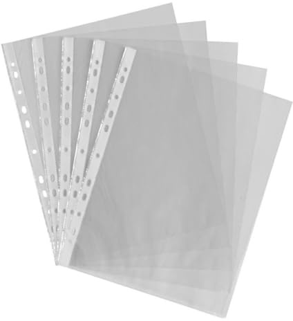 100 protectores de hojas de archivos A4, bolsillos perforados transparentes, carpetas de anillas de plástico transparente A4, carpetas archivadoras