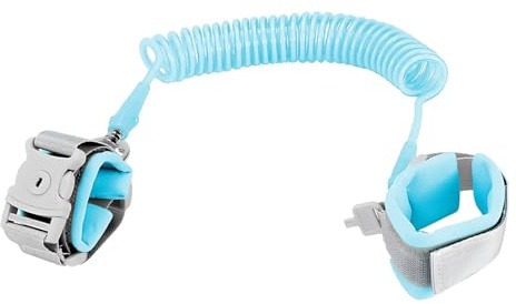Pulsera Antipérdida Niños 2,5 m con Llave, Correa de Seguridad de Muñeca con Giro 360°, Cable Extensible con Acero 304, para Viajes, Compras, Parque, Estación y Lugares Concurridos (Azul)