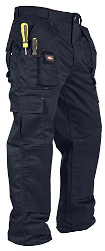 Lee Cooper LCPNT206 Workwear Mens Multi Pocket Easy Care Heavy Duty Knee Pad Pockets Safety Work Cargo Trousers Pants, Black, 34W/31L