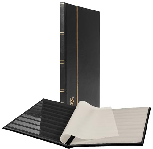 LIGHTHOUSE – “BASIC” Hard Cover Stockbook for Stamps – 16 Black Cardstock 9”x12” (A4) Pages with Clear Strips - Black