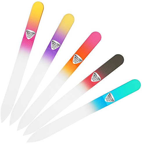 Bona Fide Beauty Czech Glass File Set - 5 Piece Crystal Nail Files (Multicolor). Reusable Bulk Nail Files from The EU.