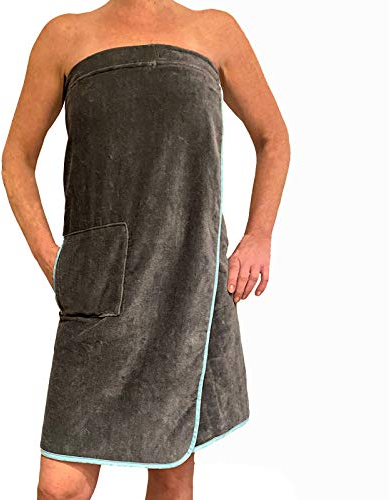 HOMELEVEL Saunakilt für Damen mit Klettverschluss und Tasche aus 100% Baumwolle Sauna Kilt Sarong Anthrazit/Mint, Damen Anthrazit/Mint, S-XXL