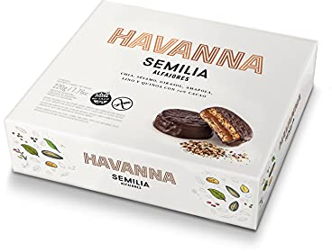 Havanna - Alfajores al cioccolato con semi - (Chia - Sesamo - Semi di lino, papavero di girasole e quinoa) 70% Cacaoa- Scatola da 4 unità - 220 Grammi