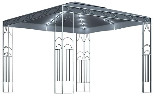 vidaXL Tonnelle avec Guirlande Lumineuse à LED Belvédère de Jardin Pavillon d'Extérieur Tente de Réception Chapiteau Barbecue 300x300 cm Anthracite