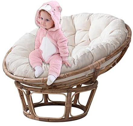 TDHLW Rotondo Poltrona Papasan Cuscino Morbido Rimovibile Appeso Egg Chair Pad Poltrona Rotonda in Rattan Girevole Cuscino da Pavimento per Esterni, per Interni Ed Esterni,Bianca,110 * 110cm