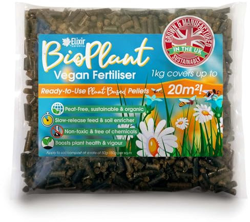 Elixir Gardens BioPlant Vegan Animal Free Fertiliser Pellets | Organic, Sustainable & Eco-Friendly Plant-Based Soil Enhancer/Improver | 500g-25kg Weights | 1kg Bag