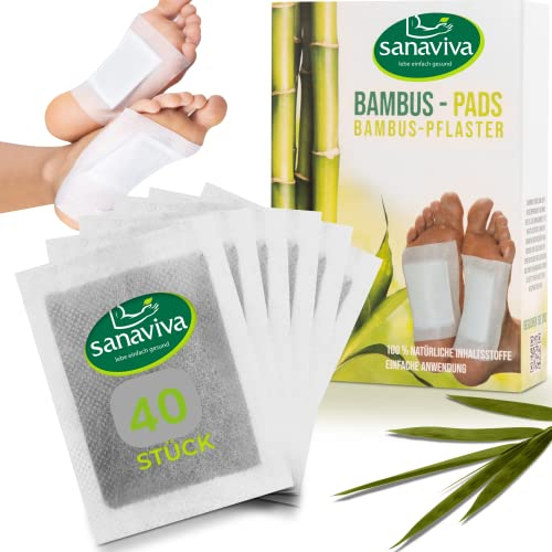 sanaviva® Bambuspflaster Fußpflaster aus natürlichem Bambus Essig und Turmalin - Pflaster für Fuß - Foot Pads Bambus - Bambuspads (40 Stück)