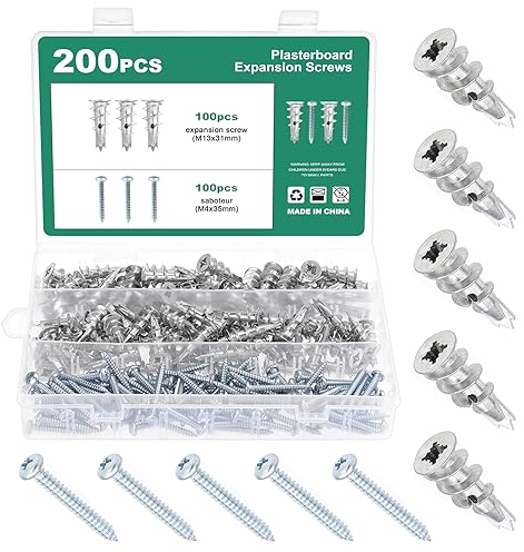 Moendergo 100-teiliges Selbstbohrender Gipskartondübel Metall, 12 x 30 mm, Trockenbaudübel, Gipskartonbefestigungen mit Schrauben, Wandankerhaken, Karbonstahl, Hohlwandanker (B)