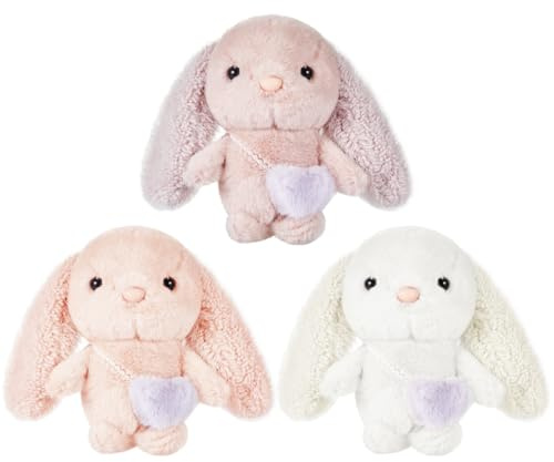 Threan 3 Pcs Easter Bunny Toys 4.3 Inch Plush Rabbit Small Soft Toys White Pink Brown Small Bunny Doll Stuffed Animal Toys Easter Gift Soft Rabbit for Easter Birthday Wedding Decorations Party Favors