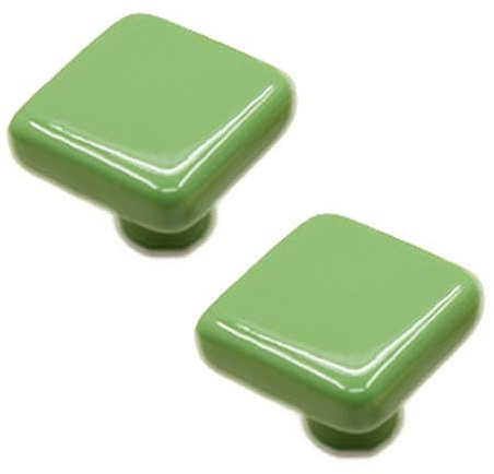 2pcs Poignées D'armoire en porcelaine multicolore Poignet de Placard Carré Boutons Porte pour Enfants Joli manche en céramique Tirage de Meubles pour Tiroir,Armoires (Green)