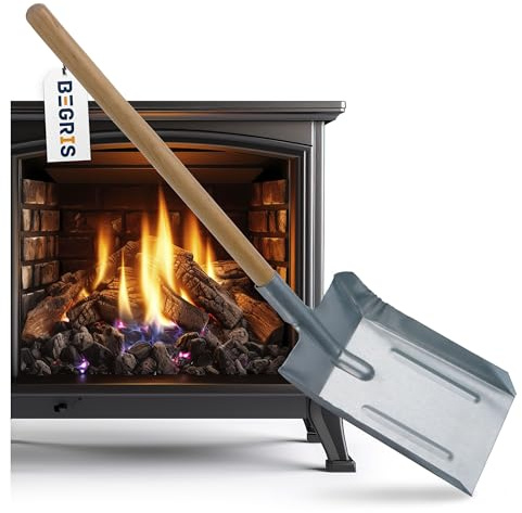 BEGRIS® Universalschaufel verzinkt mit Holzgriff, Ascheschaufel, Kohleschaufel 17,5x26 cm, Schaufel für Garage, Heizungsraum, Sägemehl, Asche kehren, Leicht und Langlebig